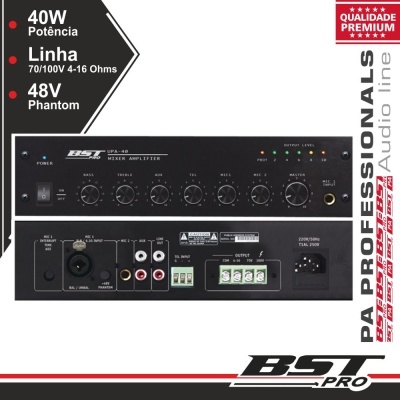 AMPLIFICADOR PA PHANTOM 40W 4 ENTRADAS BSTPRO