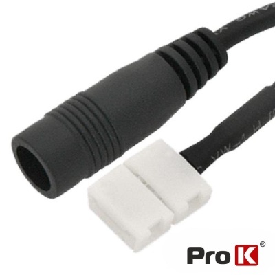 Cabo adaptador preto com conector branco duplo e logótipo Pro K