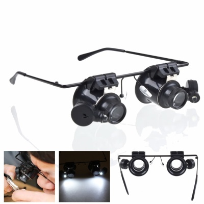 Óculos de aumento com lentes grandes e luzes LED integradas