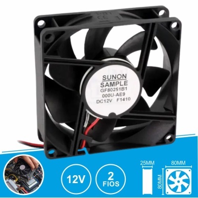 Ventoinha de computador preta quadrada SUNON 12V 80x80x25 mm