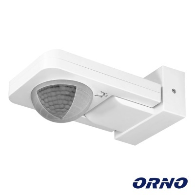 Sensor de movimento branco ORNO com lente semicircular e fixação de parede