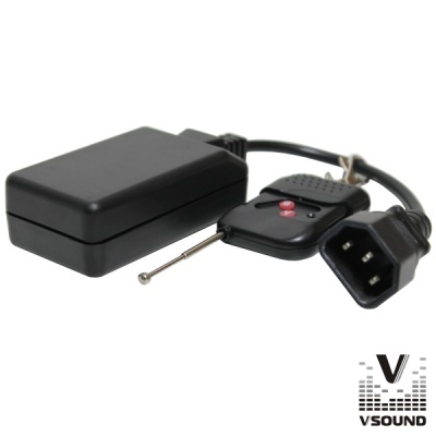 Dispositivo eletrônico preto com antena e cabo com ficha elétrica