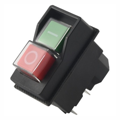 Interruptor elétrico preto com teclas vermelha e verde