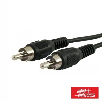 Cabo RCA preto com conectores metálicos prateados e logo alpha elettronica
