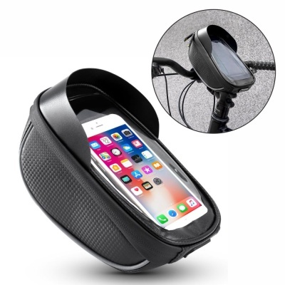Bolsinha preta para telemóvel com visor transparente para bicicleta