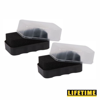 Duas esponjas pretas com tampa translúcida e logótipo LIFETIME