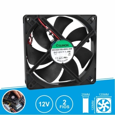 ventoinha de refrigeração preta quadrada com 7 pás e etiqueta central Sunon