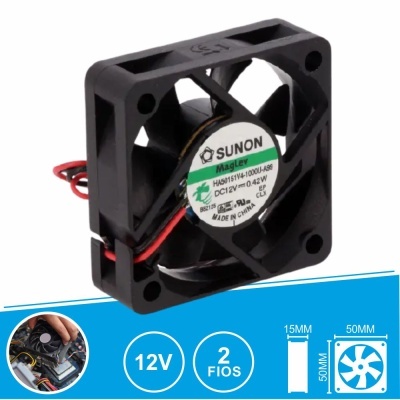 Ventoinha de arrefecimento SUNON MagLev preta com etiqueta e cabo 2 fios