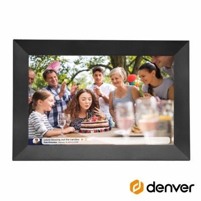 Moldura digital preta com fotografia de festa de aniversário ao ar livre