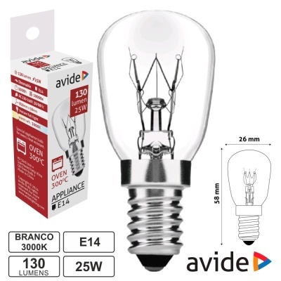 Lâmpada incandescente avide E14 25W 3000K branca com embalagem