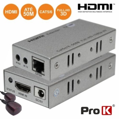 RECEPTOR E TRANSMISSOR HDMI VIA RJ45 CAT56 60M C IR PROK