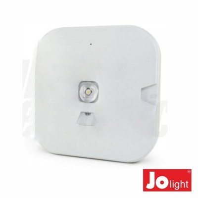Aparelho branco retangular com botão TEST e luz LED, logo Jo light