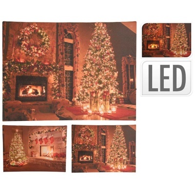 Fotografia decorativa de sala com decoração de Natal e lareira