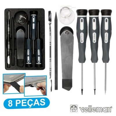 CONJUNTO DE FERRAMENTAS MANUTENÇÃO TELEMÓVEIS 8X VELLEMAN