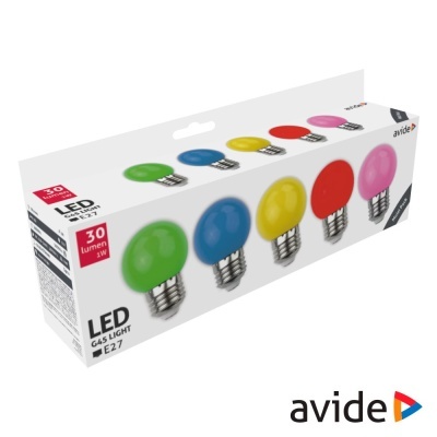 Conjunto 5 Lâmpadas E27 1W LED Globo G45 Cores 30lm AVIDE