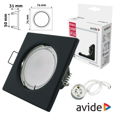 Luz embutir quadrada preta GU10 avide com embalagem