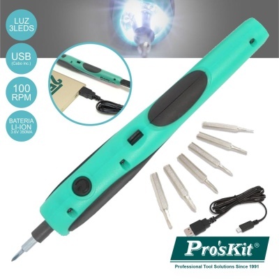 APARAFUSADORA ELÉTRICA S FIOS USB ILUMINAÇÃO LED PROSKIT