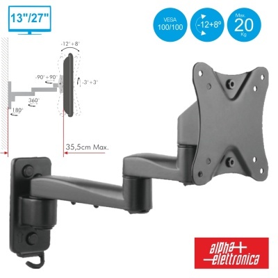 SUPORTE LCDLED 1327" C 2 BRAÇOS+8º-12º VESA 100100 20KG
