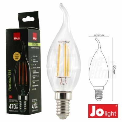 Lâmpada LED filamento tipo chama transparente Jo Light com embalagem preta