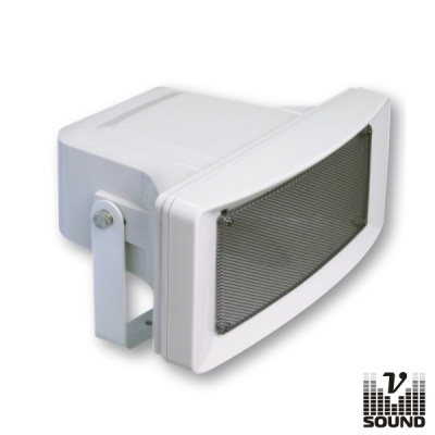 Altifalante de parede branco com grelha metálica preta e suporte ajustável