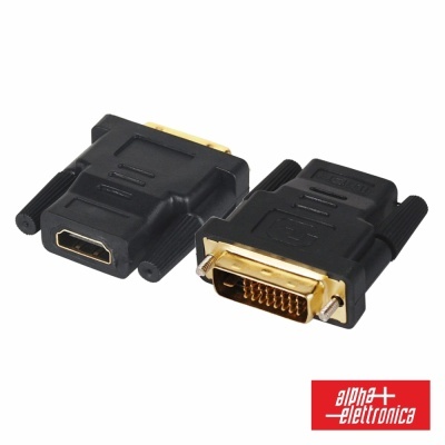 Adaptador HDMI para DVI preto com conectores dourados