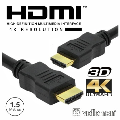 CABO HDMI DOURADO MACHO  MACHO 2.0 4K PRETO 1.5M VELLEMAN