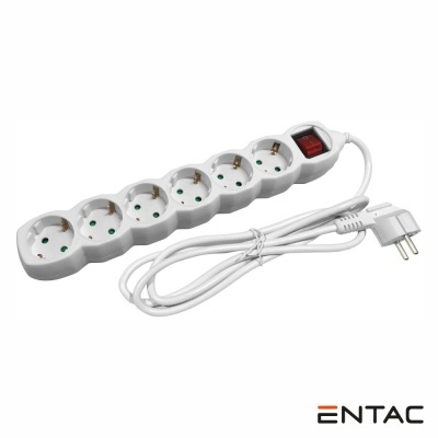 Régua de energia branca com seis tomadas e cabo