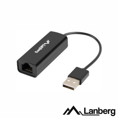 Adaptador USB para Ethernet Lanberg preto com conector USB e porta RJ45