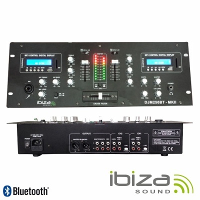 Mesa de mistura Ibiza Sound DJM250BT - MKII preta com ecrãs digitais e controlos