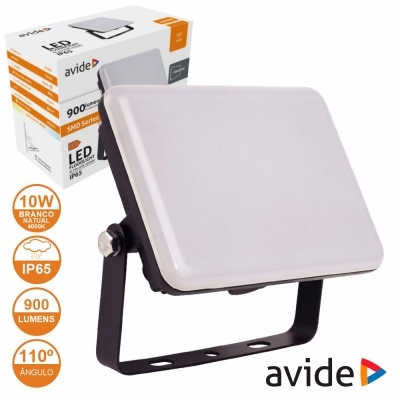 Projetor LED branco natural de 10W com suporte preto ajustável e embalagem da marca avide