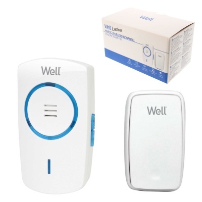 campainha sem fios branca da marca Well com embalagem