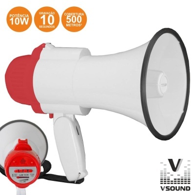 Megafone branco com detalhes vermelhos e preto com punho