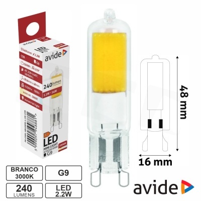 Lâmpada LED COB G9 2.2W 230V 3000K 240lm AVIDE