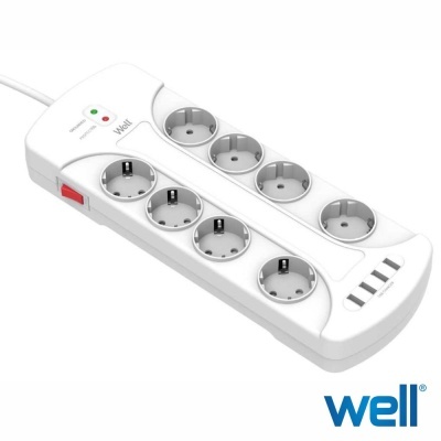 Tomada Elétrica C 8 Saídas 4 USB Interruptor 3m WELL