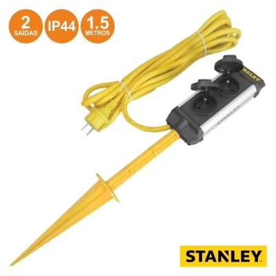 TOMADA ELÉTRICA C 2 SAÍDAS ESTACA RCD 1.5M IP44 STANLEY