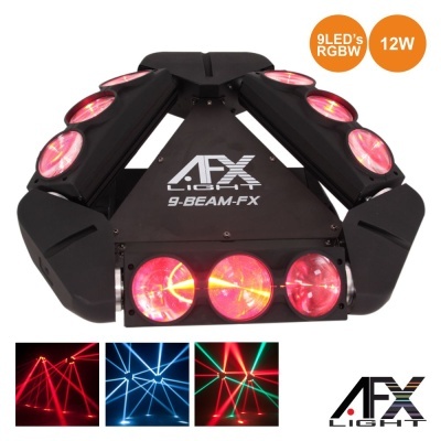 Luz LED triangular preta AFX LIGHT 9-BEAM-FX com nove luzes circulares vermelhas e etiquetas 9LED's RGBW 12W