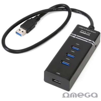HUB USB 3.0 C 4 PORTAS PRETO OMEGA