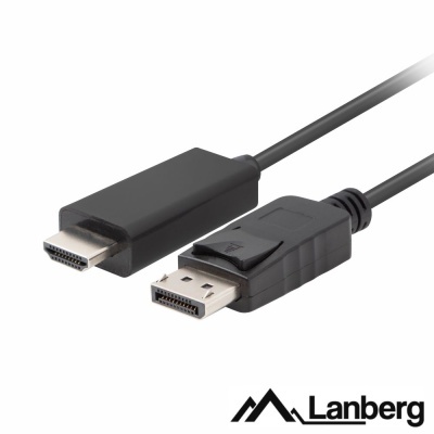 Cabo HDMI para DisplayPort Lanberg preto sobre fundo branco