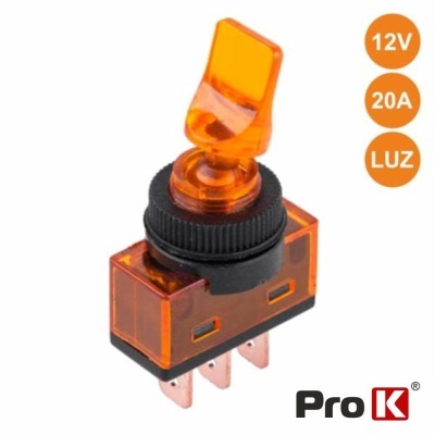 INTERRUPTOR ALAVANCA ON-OFF 20A12V LUMINOSO LARANJA PROK