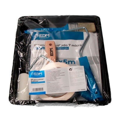Kit de pintura EDM Product com pincel, rolos, bandeja e plástico protetor