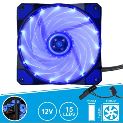 VENTOINHA 12V 120x120x25MM C 15 LEDS AZUIS
