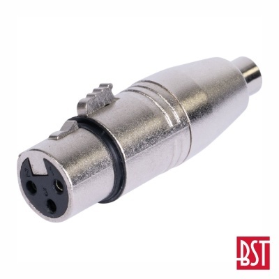 Conector metálico de três pinos com fecho de encaixe e selo preto