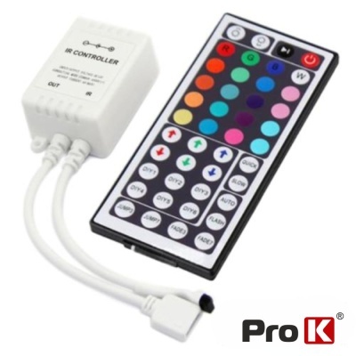 Controlador IR branco com telecomando colorido e logótipo Pro K