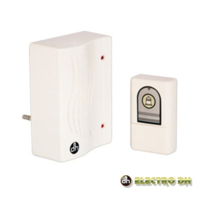 Campainha sem fios branca com transmissor e receptor.