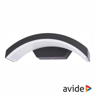 Candeeiro de parede curvo preto e branco com logótipo 'avide'