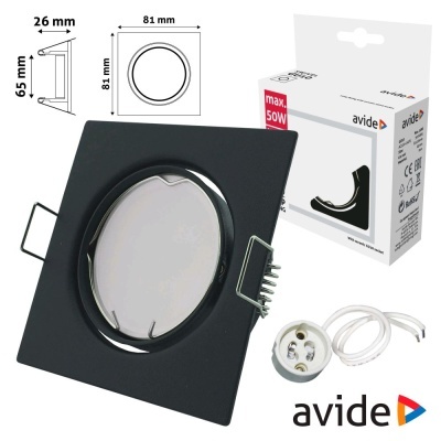 Dispositivo de iluminação quadrado preto com base redonda para lâmpada e embalagem