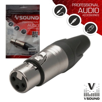 FICHA XLR 3P FÊMEA NIQUELADA C GUARDA CABO VSOUND