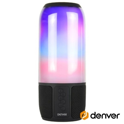 Coluna de som portátil Denver com luz LED colorida e base preta