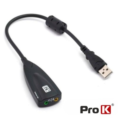 Adaptador USB preto com entradas de áudio e microfone coloridas