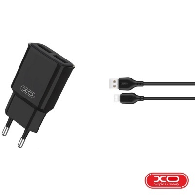 Alimentador 2x USB-A 2.4A + Cabo USB-A P USB-C Preto XO